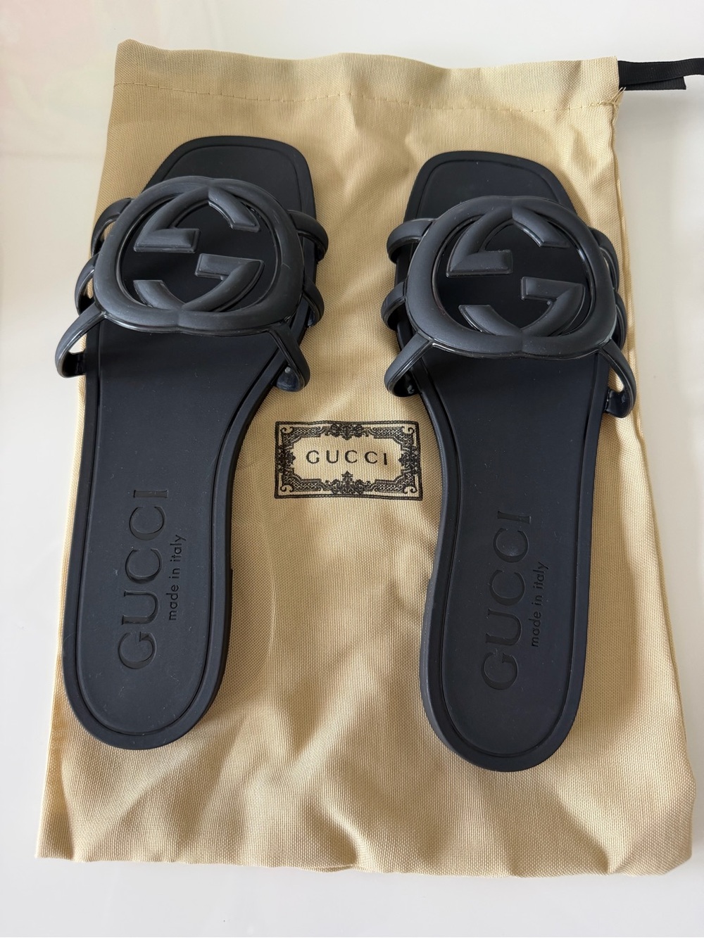 Gucci Black Interlocking GG Slide Sandals